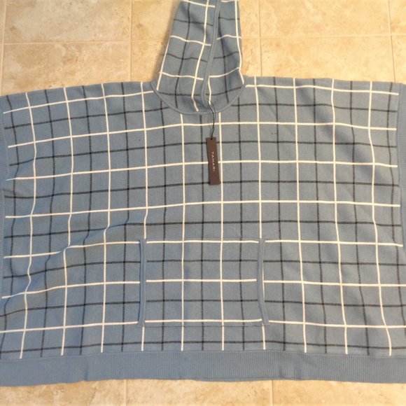 Tahari Poncho Blue Plaid Hooded NWT One Size - Picture 10 of 10